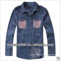 new men's long sleeve denim shirts with two pockets and scapular